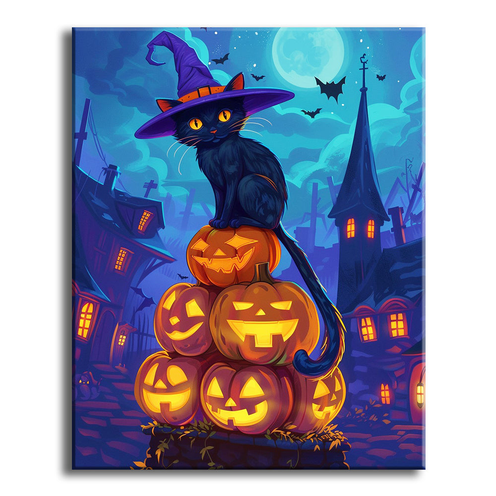 Witchy Cat's Halloween Magic – Paint by Numbers Kit